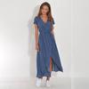 Women Summer High Waist A Line Dress Ethnic Printed Short Sleeve Lace Up