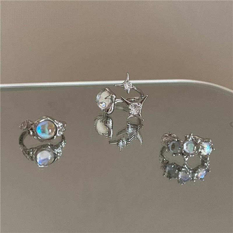 Crystal Opal Irregular Ring for Women Zircon Star Open Rings Vintage Geometric Trendy Ring Jewelry