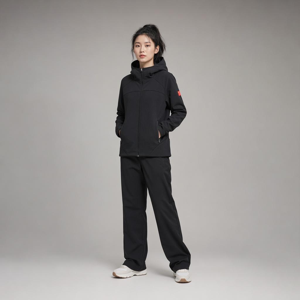 Anta All weather Solid Color Slim Fit Knitted Fabric Fleece Lined Hood Jackets & Coats Women's Basic Black 162410702-3