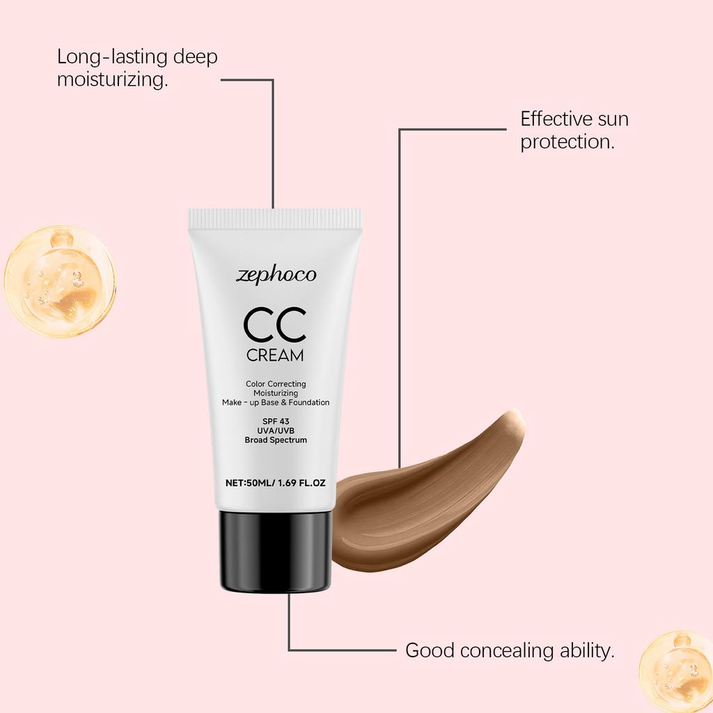 CC Cream Hydrating Foundation Liquid Spf43 Even Skin Tone Brightening Lightweight Moisturizer Long-Lasting Natural Finish Makeup