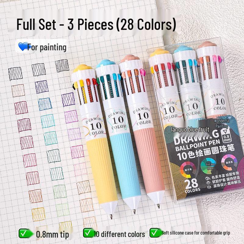 10-Color Stackable Ballpoint Pen Set – Press-Type, Multi-Functional Pens for Drawing & Journaling for Elementary Students