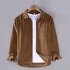 Spring/Autumn Long Sleeve Shirt Man Retro Style Corduroy Button Shirt Daily Mens Casual Shirt Solid Color Pocket Lapel Collar Tops