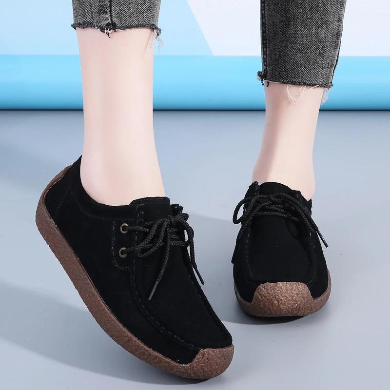 Nouvelles Chaussures Décontractées Plates Baskets Mocassins Designer Chaussures pour Dames Chaussures pour Femmes Grande Taille en Cuir Daim