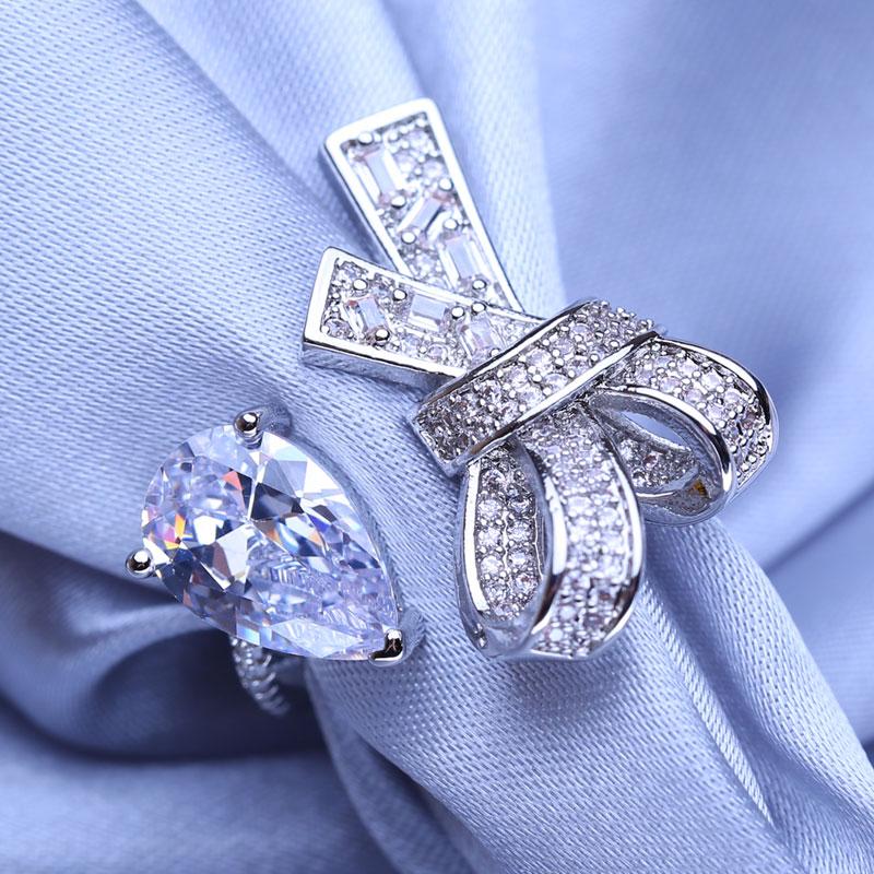 

FEEYOO модное кольцо с бантом и кубическим цирконием, ювелирное изделие, регулируемое кольцо для женщин, подарок на вечеринку белый