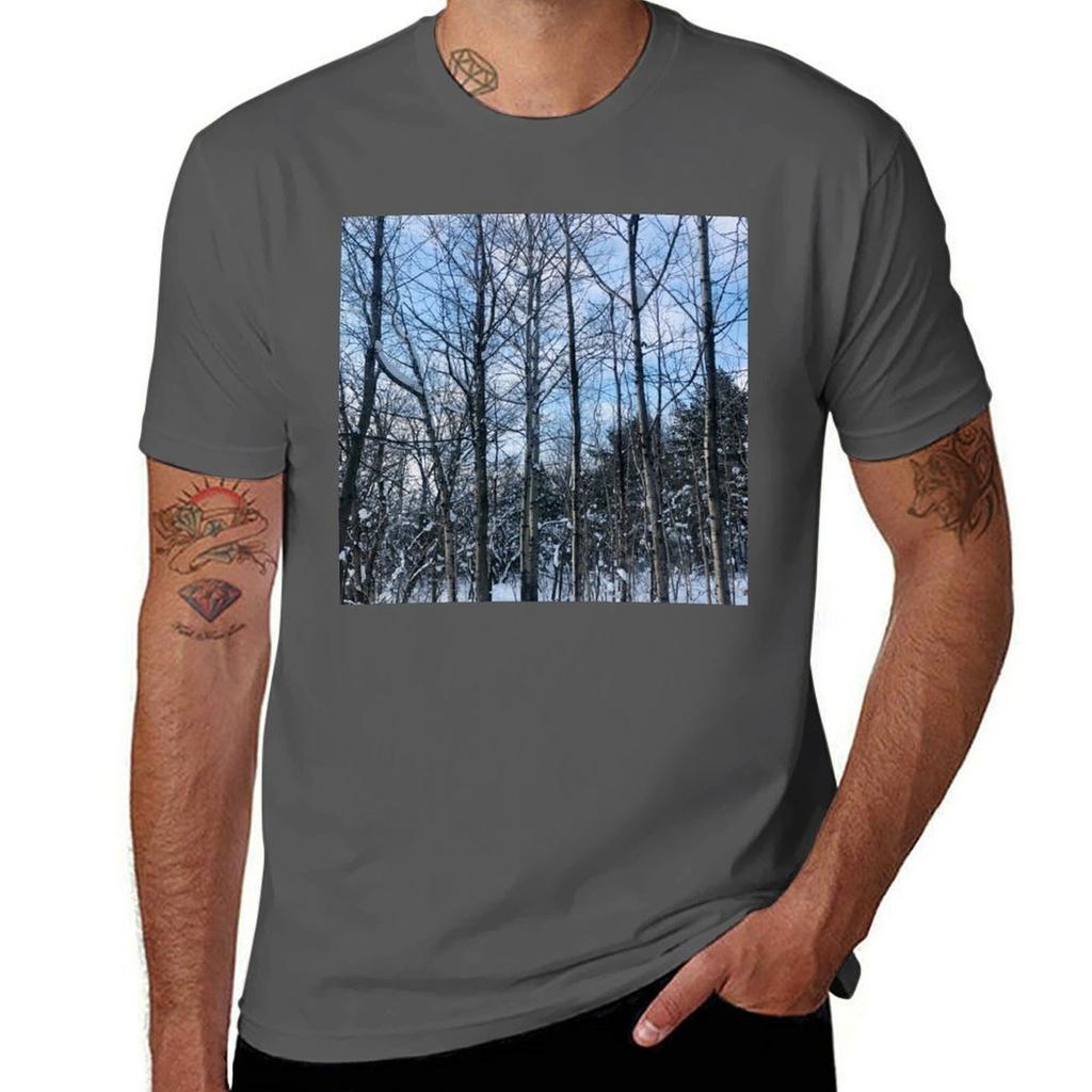 Tall Naked Trees During Winter Tshirt Basic Daily Outfit Short Sleeve Tee Tshirt