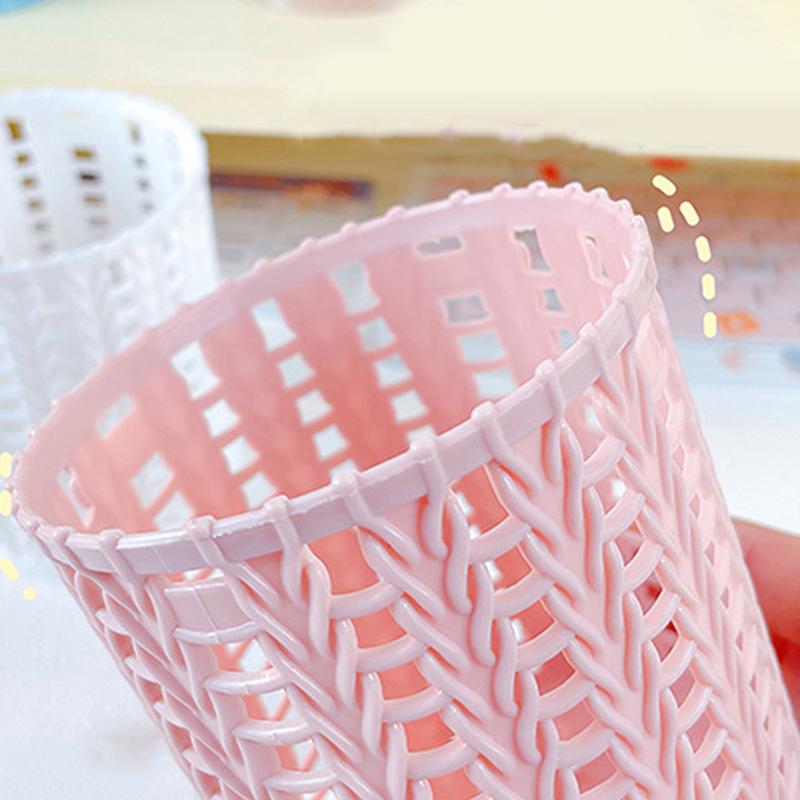 Creative Rattan Plastic Pen Holder Multi-Functional Hollow Boxes Desktop Office Stationery Bucket Pencil Container Storage Box