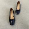Sheepskin version~ French square head bow flat shoes shallow mouth one pedal single shoes commuter shoes femininity grandma shoes