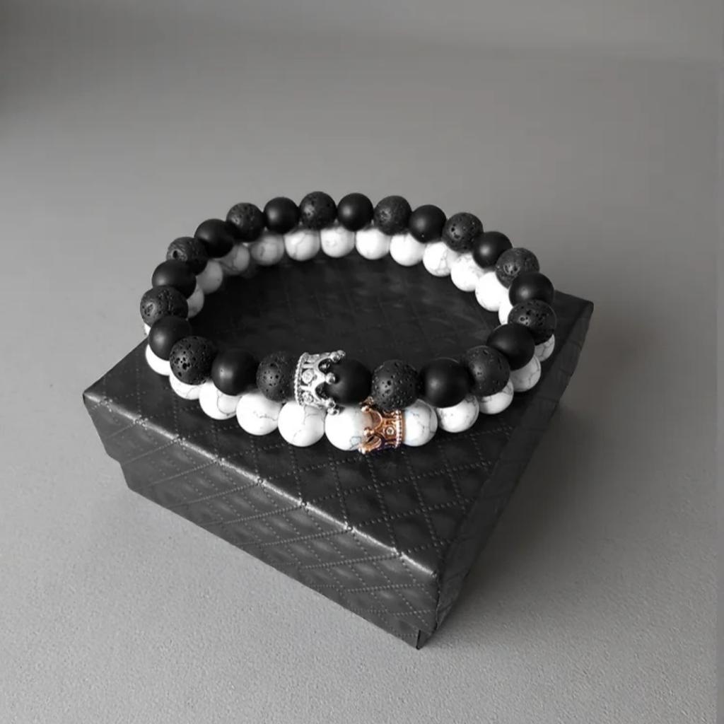 Couple Bracelet Charms Stone Beads Men Jewelry Crown Bracelets For Women Bangles Pulseira Masculina Bileklik Pulseira Feminina