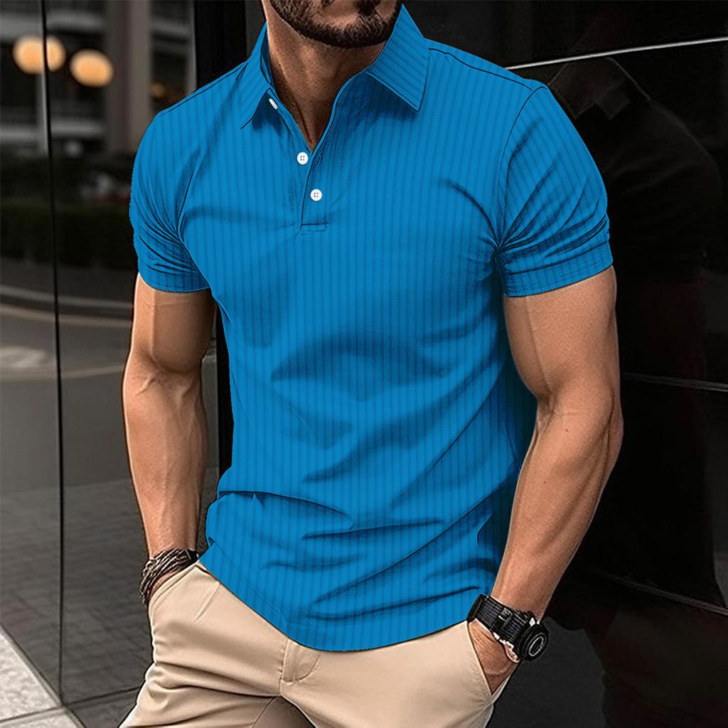 Men's Summer Sports Fitness Casual Vertical-striped Short-sleeved  Shirt