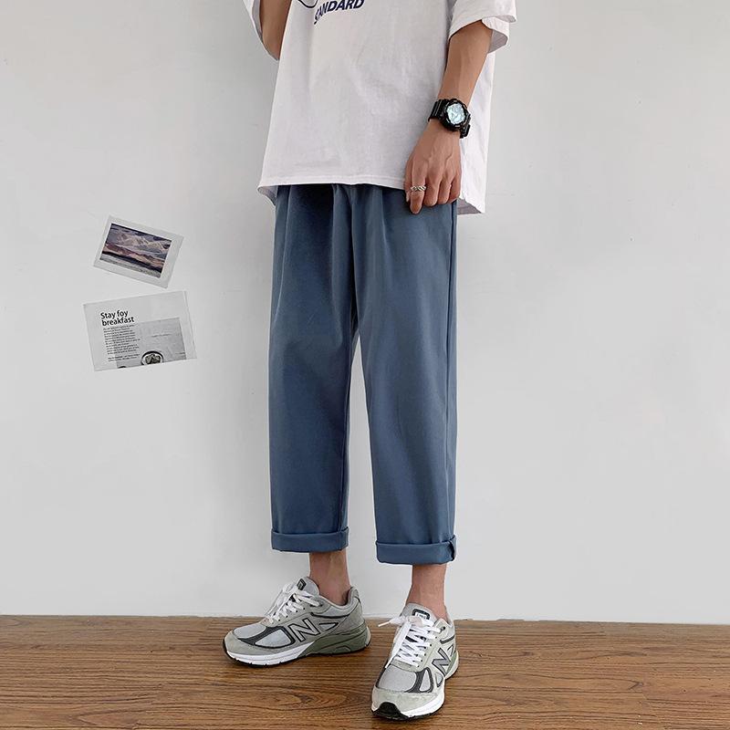 

Straight Thin Nine-point Casual Pants Men s Solid Color Simple Large Size Men s Clothing Fat Harlan Pants Summer New Models S синий