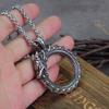 Stainless Steel Viking Ouroboros Dragon Pendant Necklace with Wooden Box Never Fade Mens Jewelry