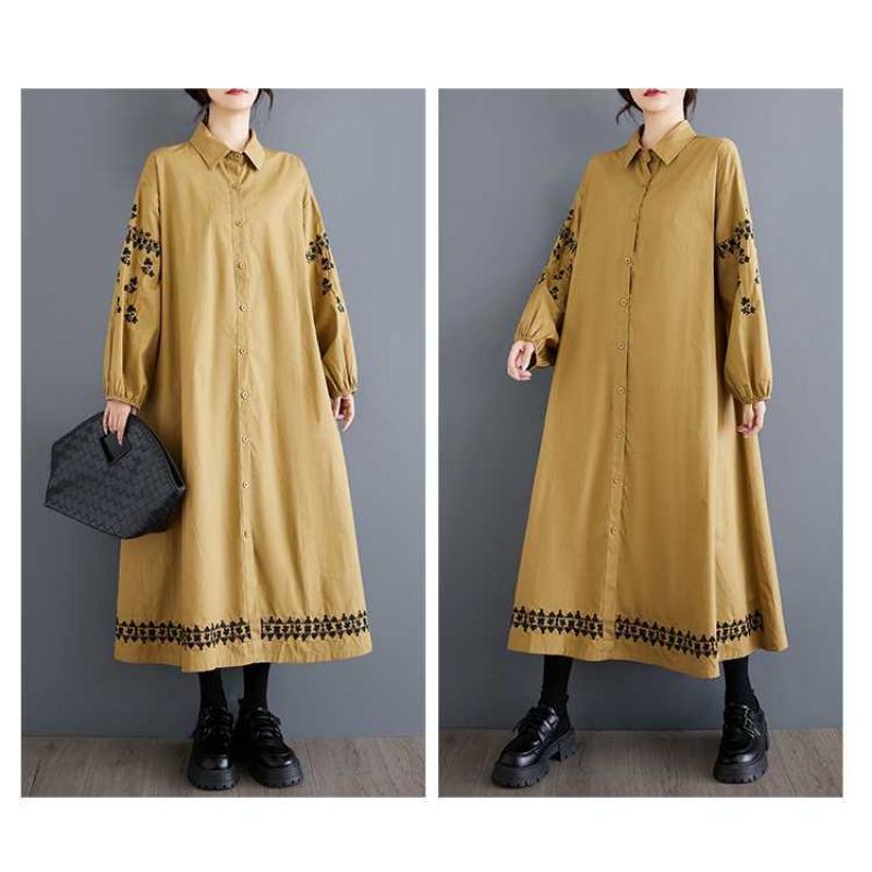 Loose Plus Size Splicing Casual Simple Embroidery Sweet Long Sleeve Dresses
