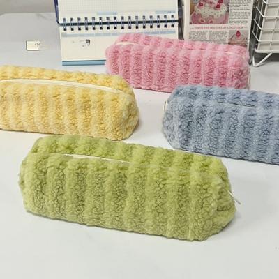 Japanese-style Fluffy Pencil Case for Girls Large-capacity Simple Storage for Students High Aesthetic Value Lamb Fleece Stationery