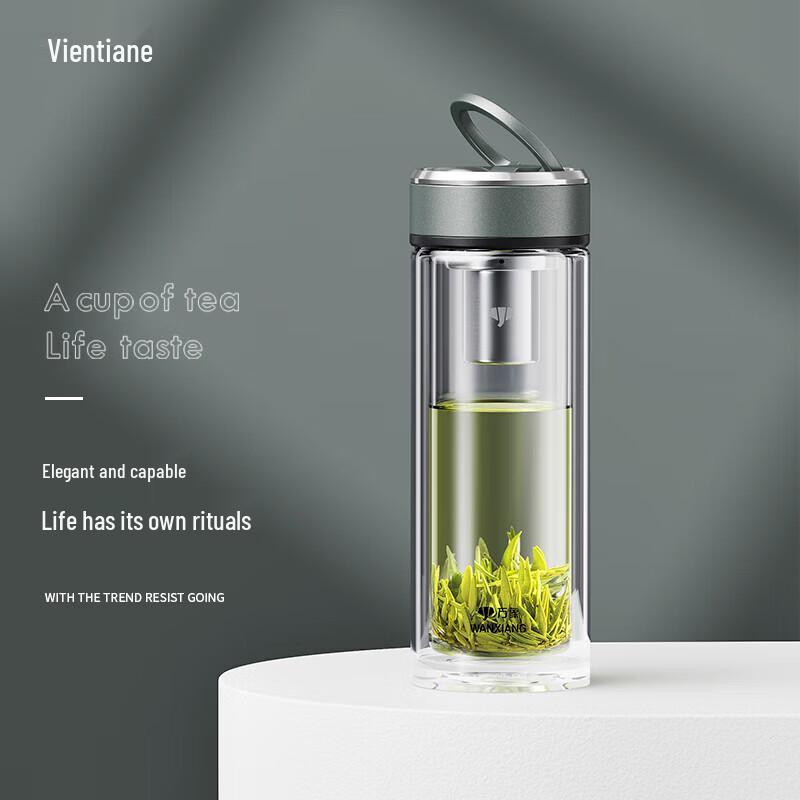 

WANXIANG Double-Layer Glass Travel Tea Infuser Cup with Handle