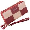 Women's Checkered, Plaid, Checkerboard, Two-Tone, Colorful Wallet with Double Zipper, Coin Purse, Card Slots, Multi-Function, Large Capacity (Red)
