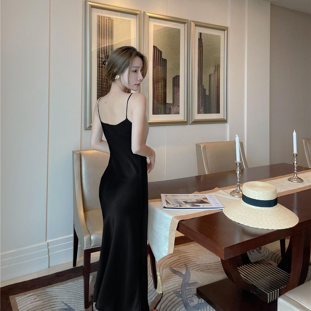 Damen Kleid Satin Swinging Kragen Französisch Spaghetti Strap Designer Chic Elegante Mode Lässig Abend Party Sexy Sling Kleider Sommer 2024