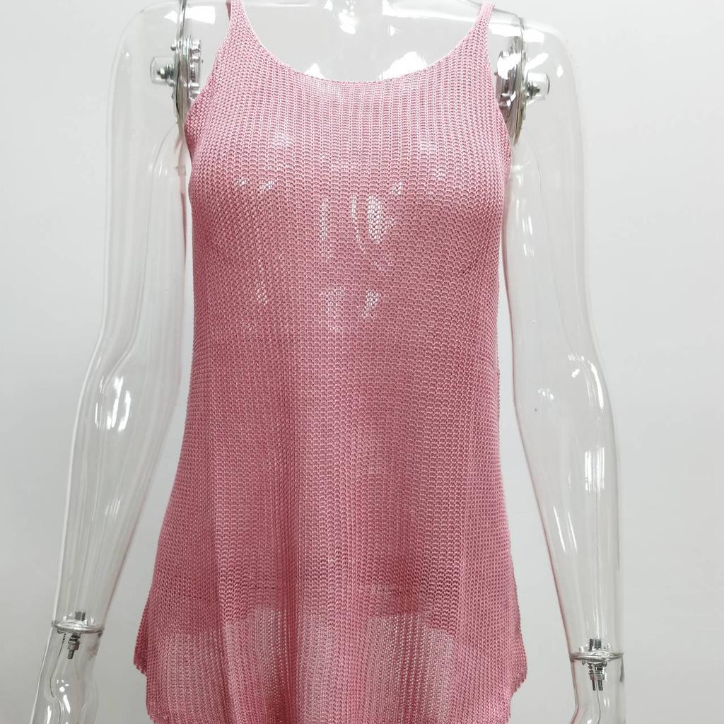 2026 Summer Women's Color Block Knit Tank Top, Round Neck Sleeveless Crochet Vest Cami for Casual Beach & Daily Wear