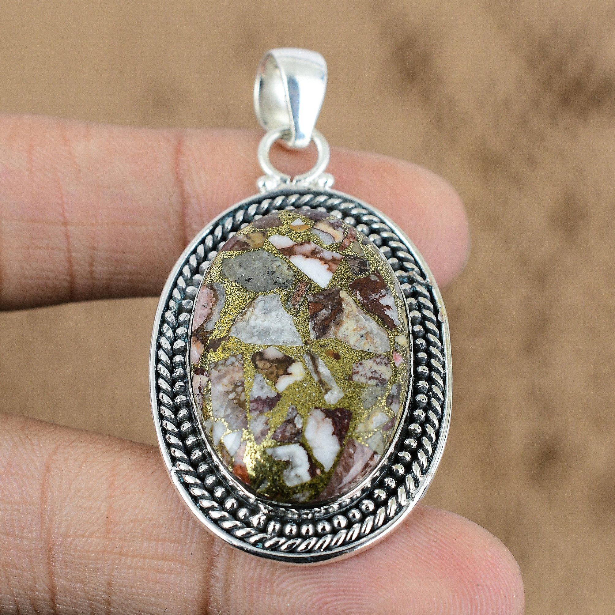 

Sterling Silver Oval Copper Coconut Jasper Stone Engagement Sister Boho Pendant
