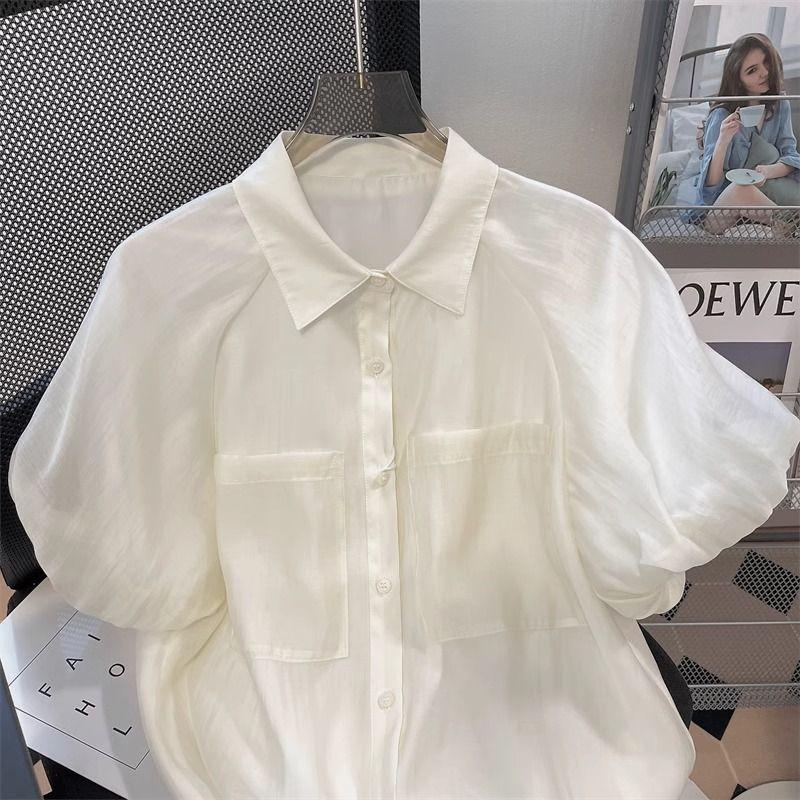 French Retro Puff Sleeve Chiffon Shirt for Women in Summer New Loose Short-sleeved Top
