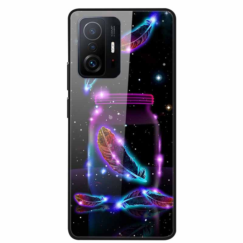 For Xiaomi 11T Pro Glass Case Hard Tempered Glass PC Cover Phone Case For Xiaomi Mi 11T 11 T Pro Shockproof Cartoon Funda Coque