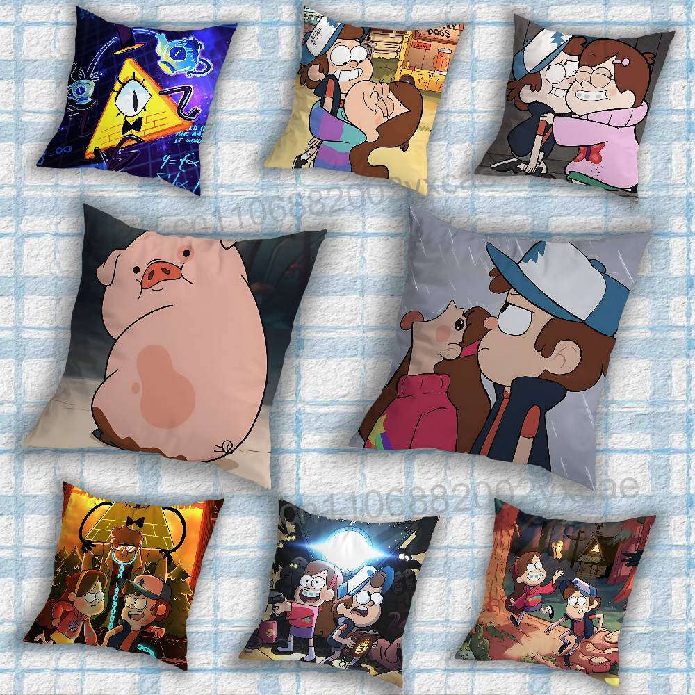 Dipper and Mabel Gravity Falls Pillow Case Anti-dustmite Pillowcase Invisible zipper silky short plush Sofa cushion cover