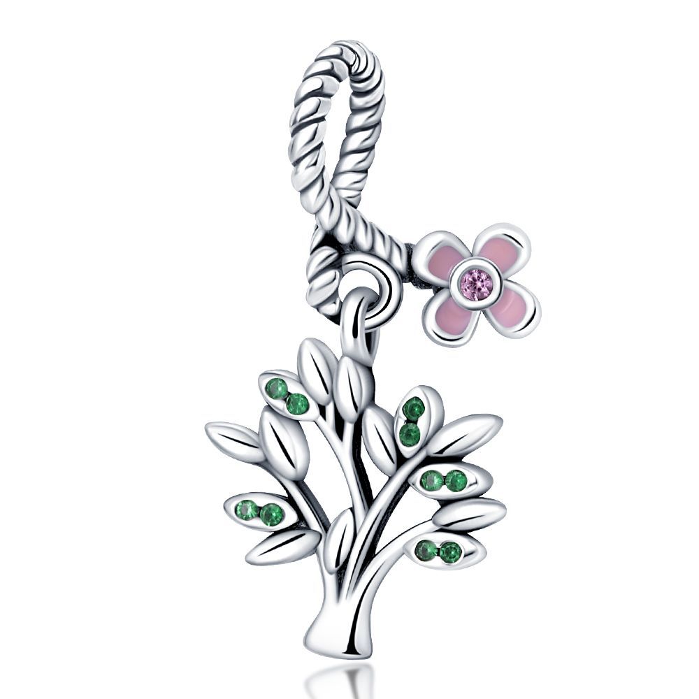 PANPOKI 925 Silver Iris Flower Pendant Charm Bracelet Jewelry DIY Trendy Gift for Women Party Beads