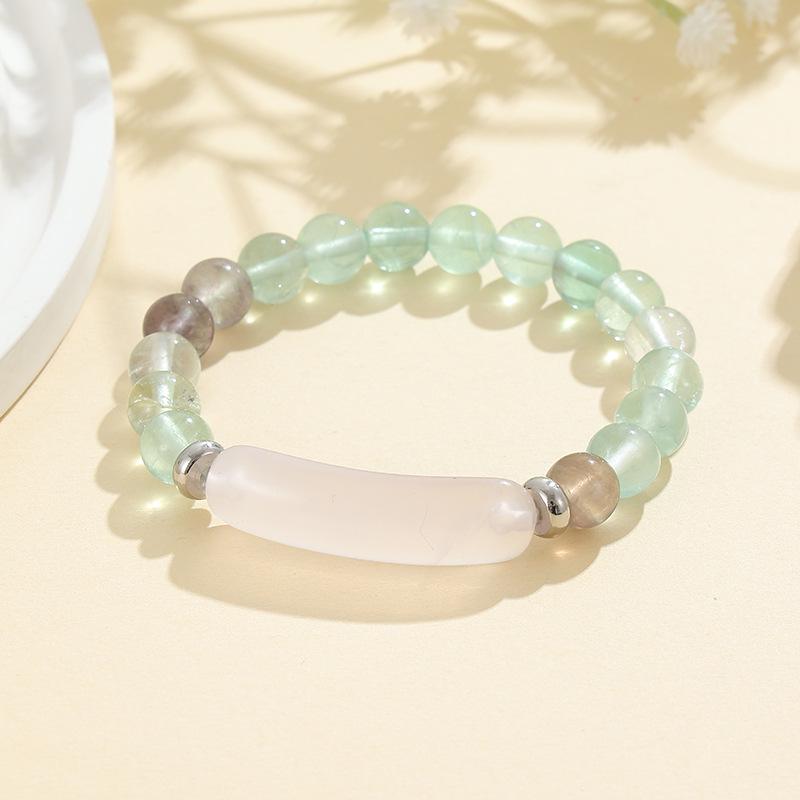8mm Green Aventurine and Pink Crystal Handmade Bead Bracelet with Curved Tube Design