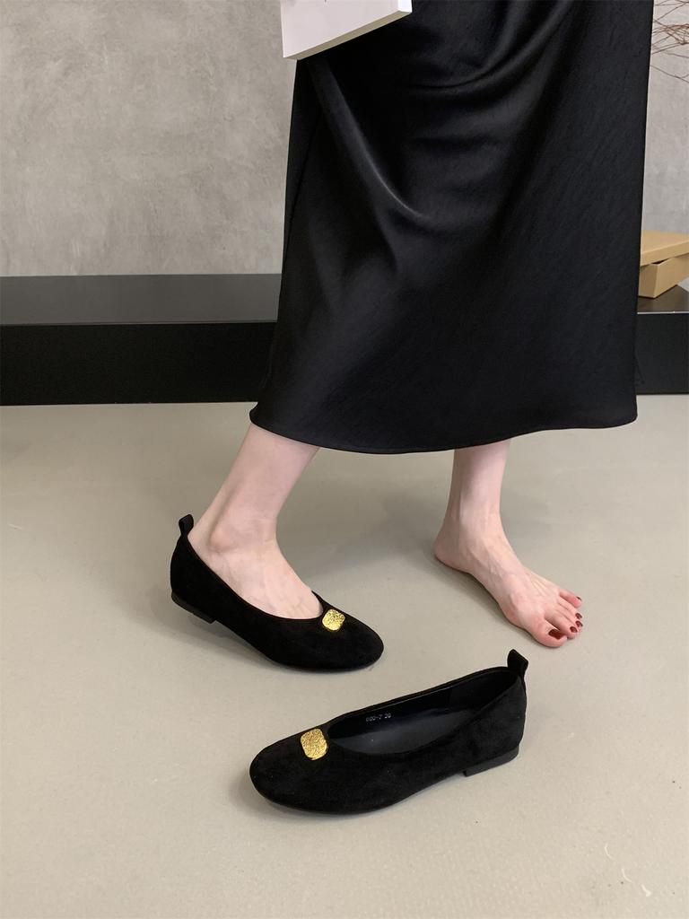 Fashion Gold Metal Decoration Ballet Flats Dance Shoes Casual Female Soft Footwear Lady Fashion Elastic Band Women Flats Slip On Shoes