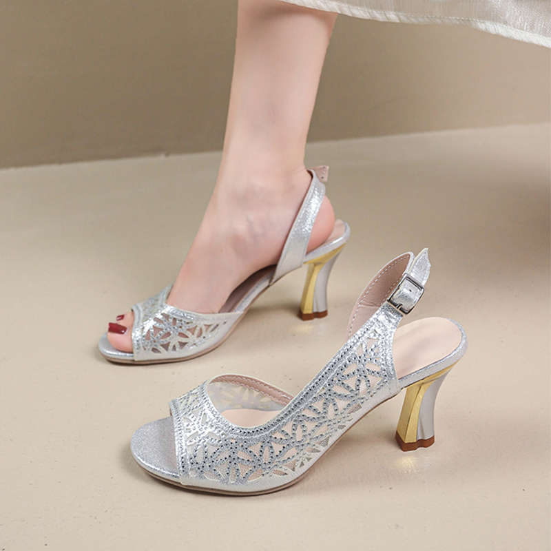 Fish mouth mesh sandals fairy style thick heel summer new  shoes fashion high heels fashion versatile  shoes