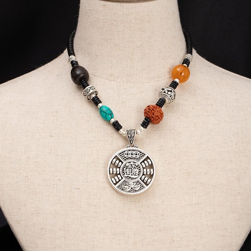 Retro Imitation Silver Necklace, Women'S Jewelry, Bodhi Collarbone Chain, Tibetan Silver Lucky Bag Pendant, Ethnic Style Sweater Chain.