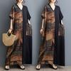 Summer Loose Women's Cotton and Linen Printed V-neck Dress