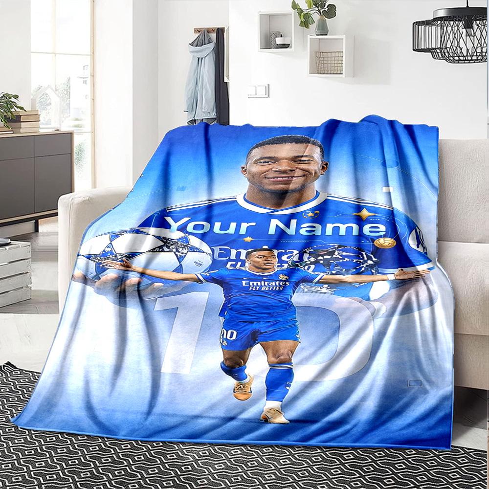 Mbappé Customize Text Blanket Throw Personalized Blanket Ultra-Soft Great for Livingroom Office Chair Couch Bed Four Seasons Multipurpose
