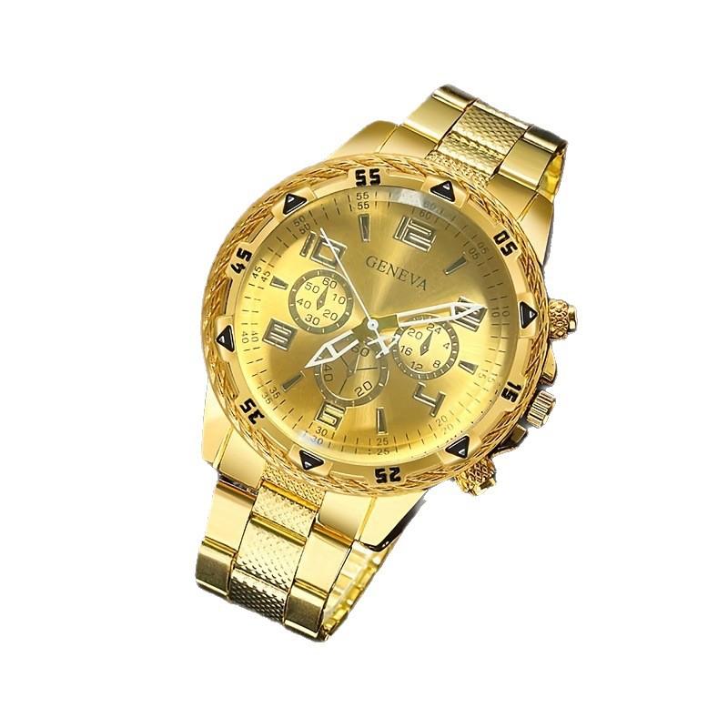 Geneva Blu-ray Glass Men's Watch Steel Belt Quartz Watch Three-eye Business Leisure Watch