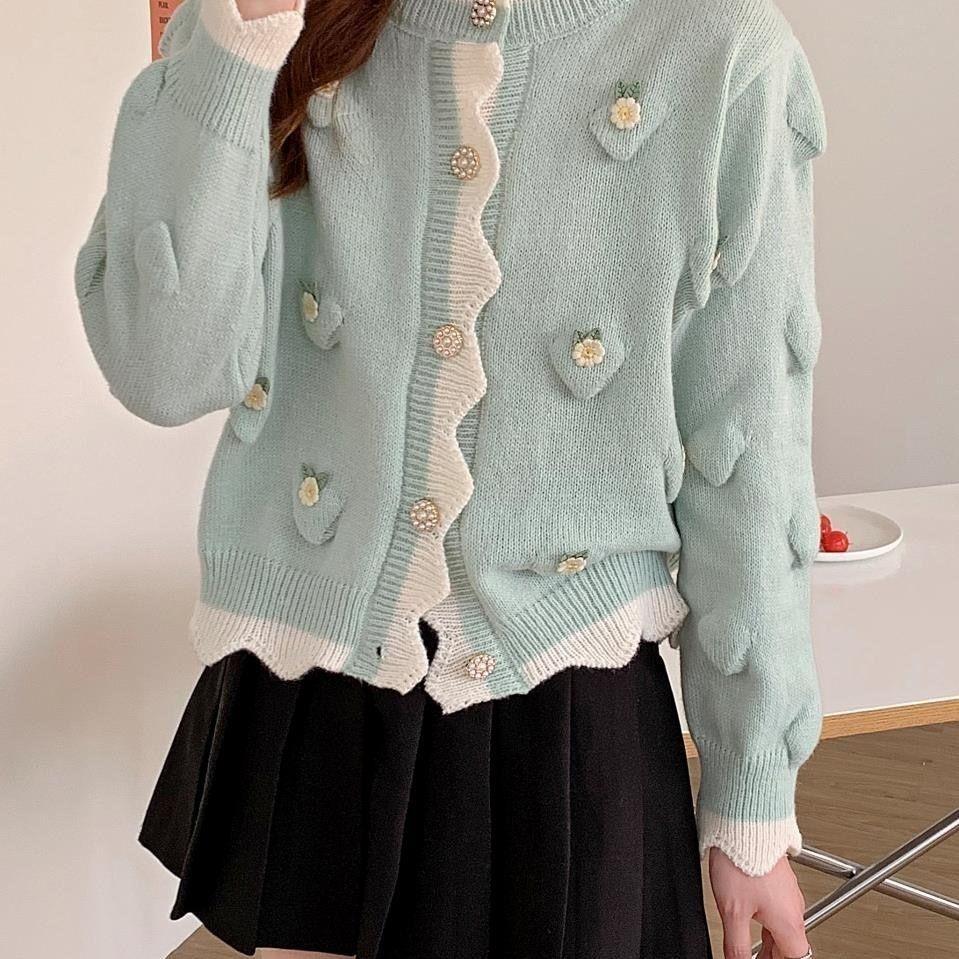 Sladký svetr Cardigan Dámský top 2023 Jarní a Podzimní Pletený Cardigan Women Design Sense Small Crowd Svetr Dámský kabát