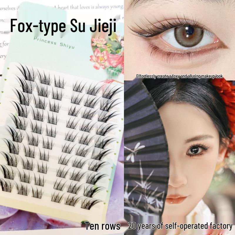 

Ten Rows of Glueless Fox Lashes: Slanted Style with Stiff Band for a Natural Look