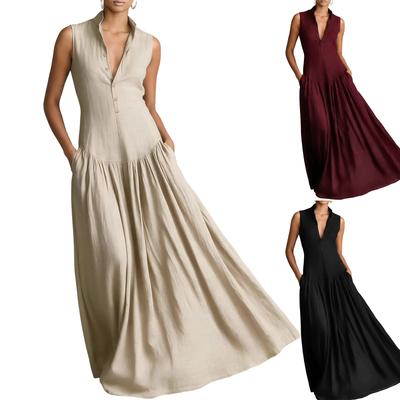 Ladies' Casual V-neck Long Sleeveless Dress