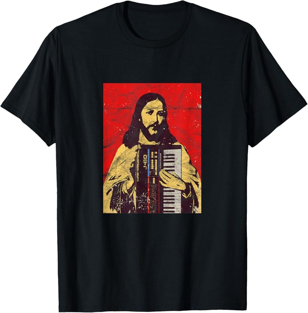 

New Limited Vintage Synthesizer Jesus Analog Synth Nerd Analog Studio T-Shirt Tops Tee 3XL