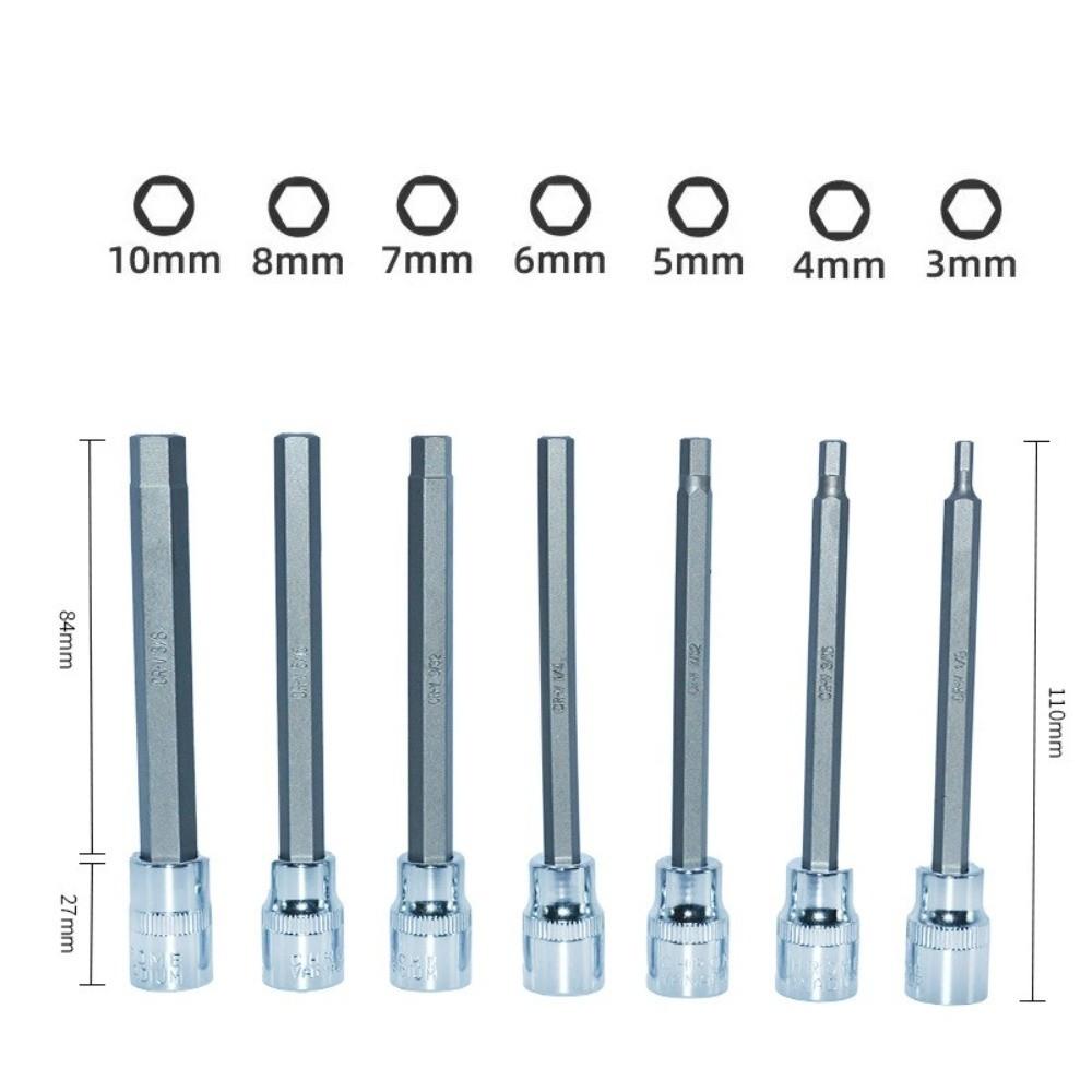 7PCS 3-10mm Metric Hex Bit Socket Set CR-V Steel Metric Hex Socket Set  Motorcycle Repair