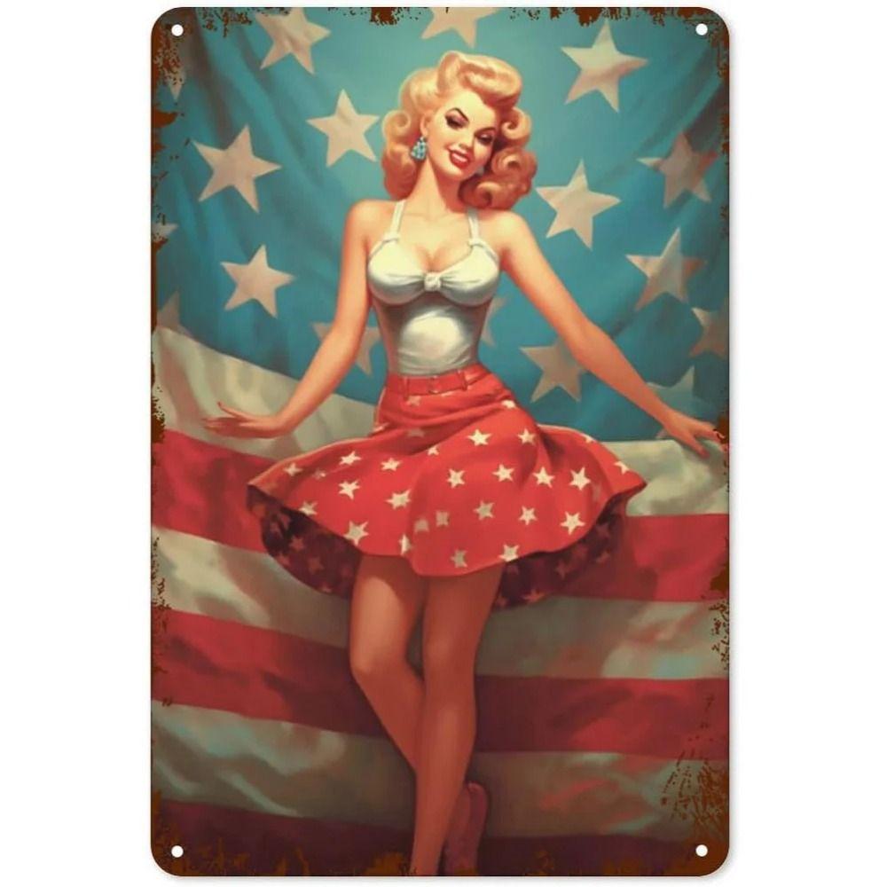 Pin-Up Kız Teneke Levhalar, Garaj Atölyesi Metal Dekor 20x30cm