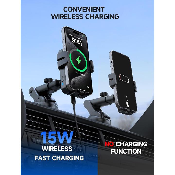 Wireless Car Charger 15W Auto Clamping Phone Holder Dash Windshield Vent