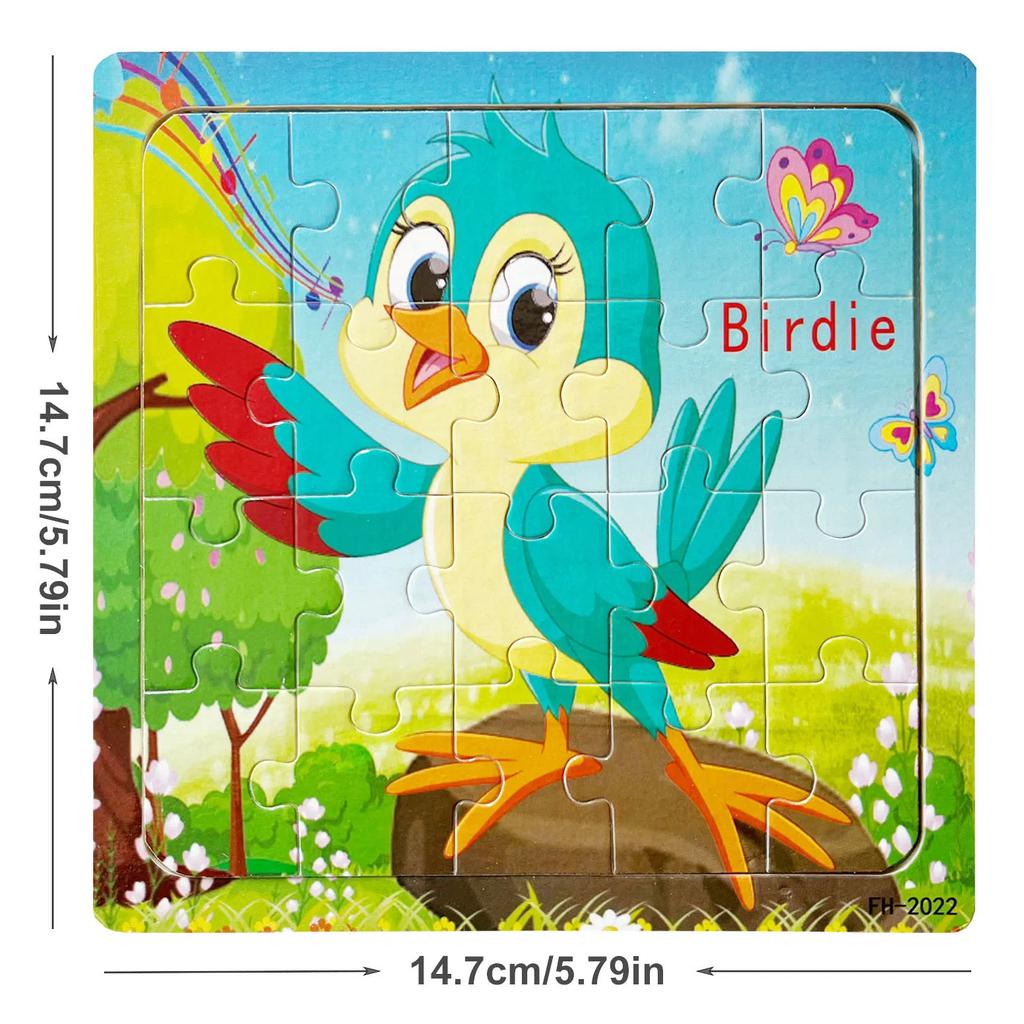 14.7cm/5.79in Wooden Jigsaw Puzzles Cartoon Animals Pattern Montessori Games Kids Educational Learning Wood Toys for Children