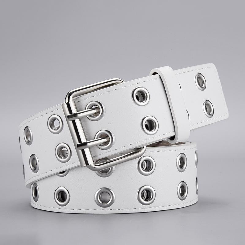 Unisex Punk Double Eyelet Rivet Belt with Pin Buckle for Men & Women