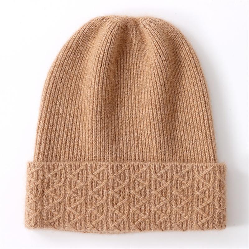 Cashmere Hat Women's Knitted Wool Hat Autumn and Winter Warm Bag Head Cold Hat Showing Face Small Flanged Hat
