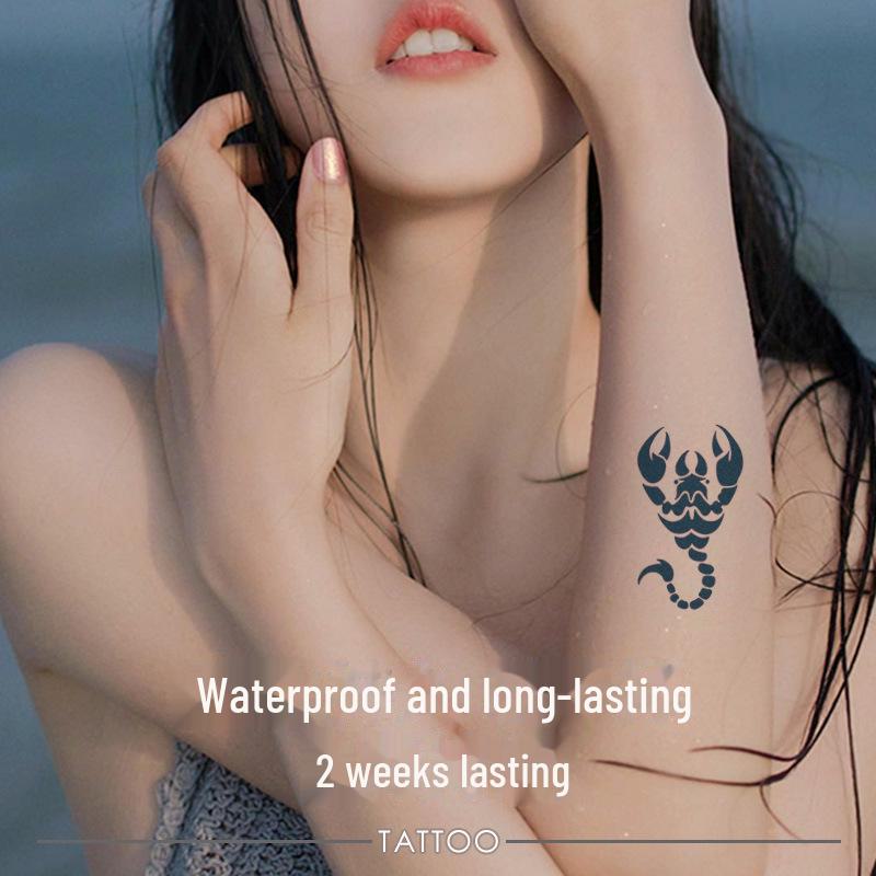 Long-Lasting Scorpion & Flower Herbal Tattoo Stickers - Realistic, Semi-Permanent Clavicle & Arm Design for Men and Women, Waterproof.