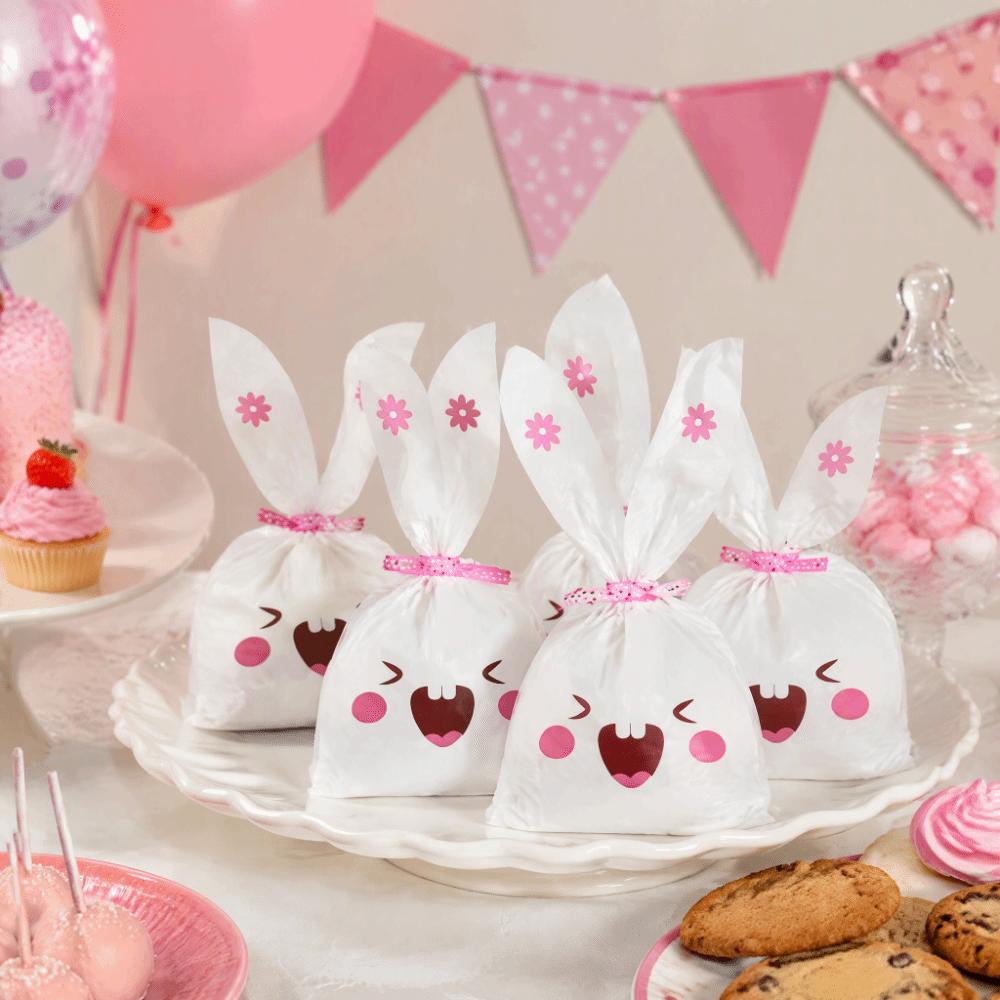 50PCS Long Ear Treat Bags Bunny Sheep Mouse Print Snack Packaging Bag Easter Party Favor