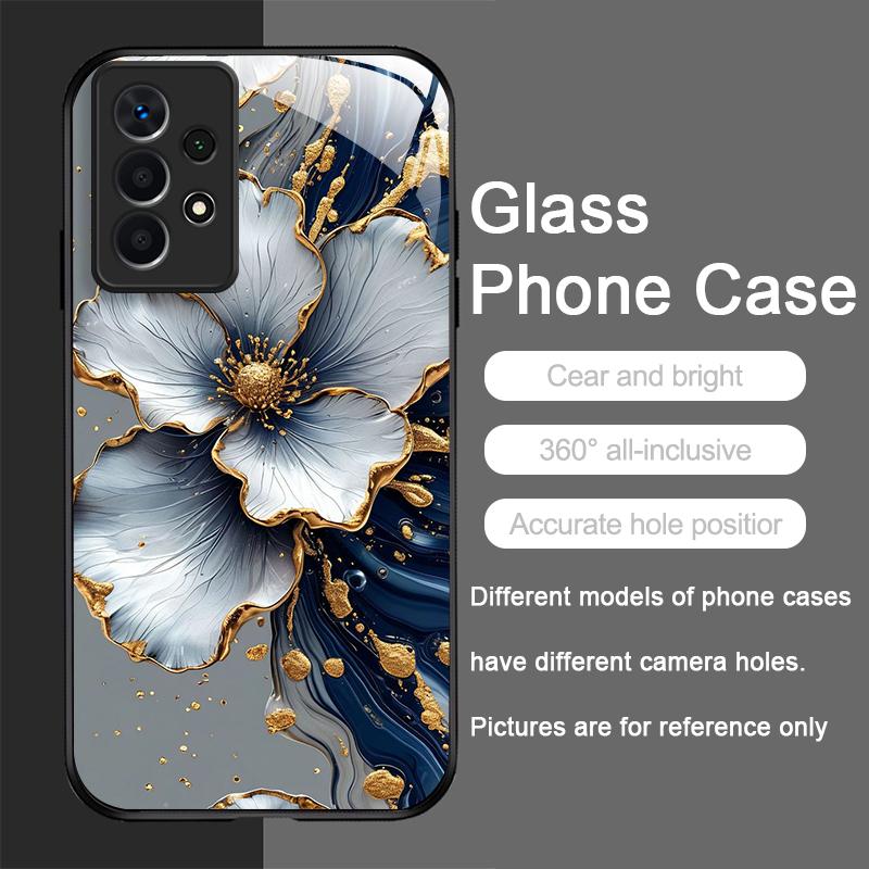 Elegante Lotus-Blumenmuster-Handyhülle aus gehärtetem Glas für Samsung Galaxy S25 Ultra S24 S23 Plus S22+ S21 S20 FE Hülle