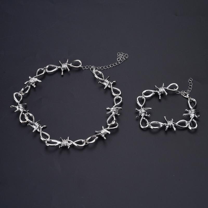 Personalized Men's Jewelry Set Alloy Barbed Wire Brambles Bracelet Necklace Decor Festival Gift for Halloween Birthday