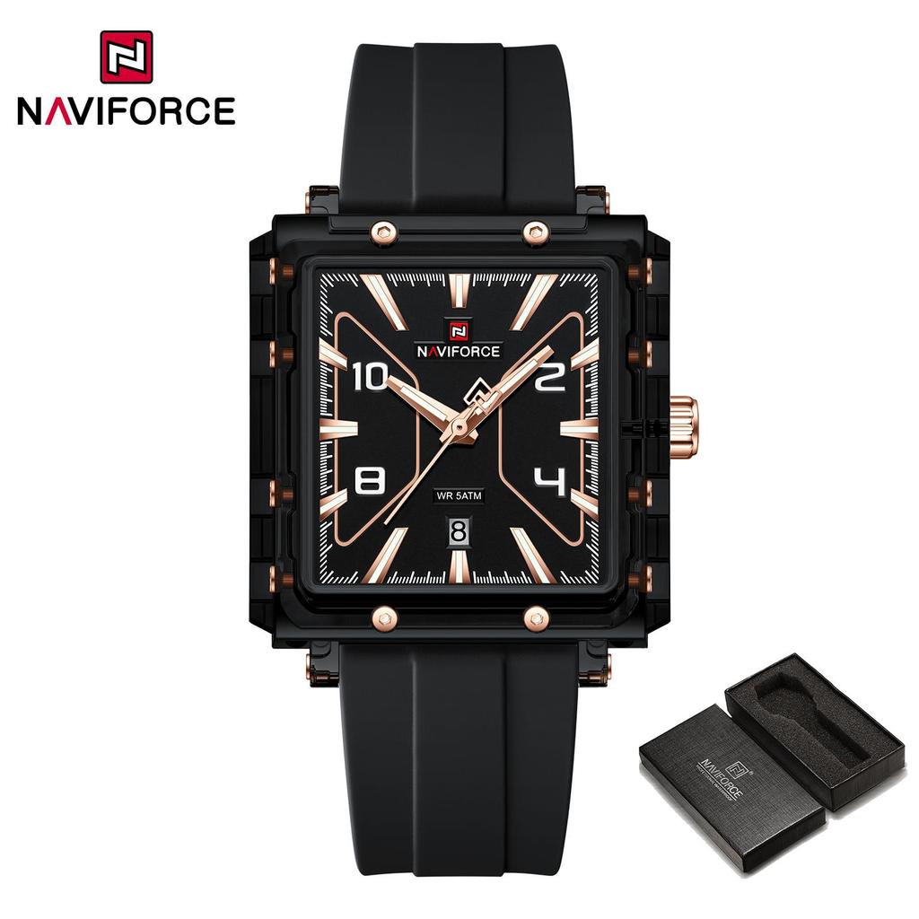 Naviforce Original Men Watch Lightweight Plastic Case Silicone Strap 50m Waterproof Luminous Pointer Square Men Fashion Casual Watch NF6112