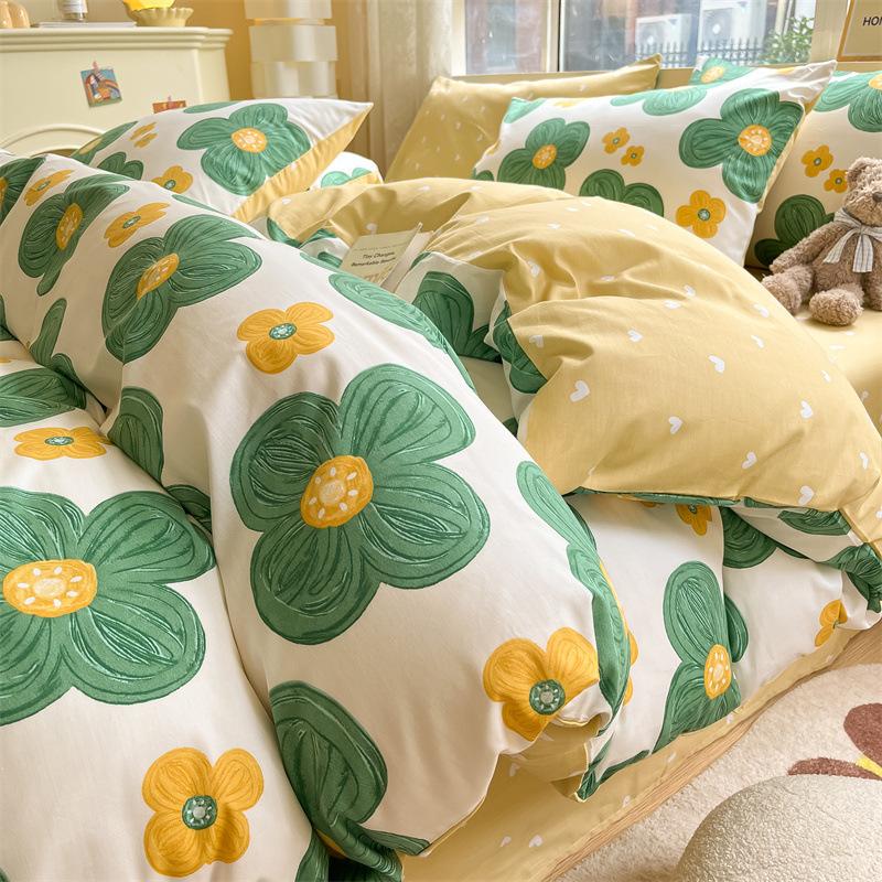 Fire-delt rent bomulls fire-delt sett, ren bomull, friskt og fortykket dynetrekk