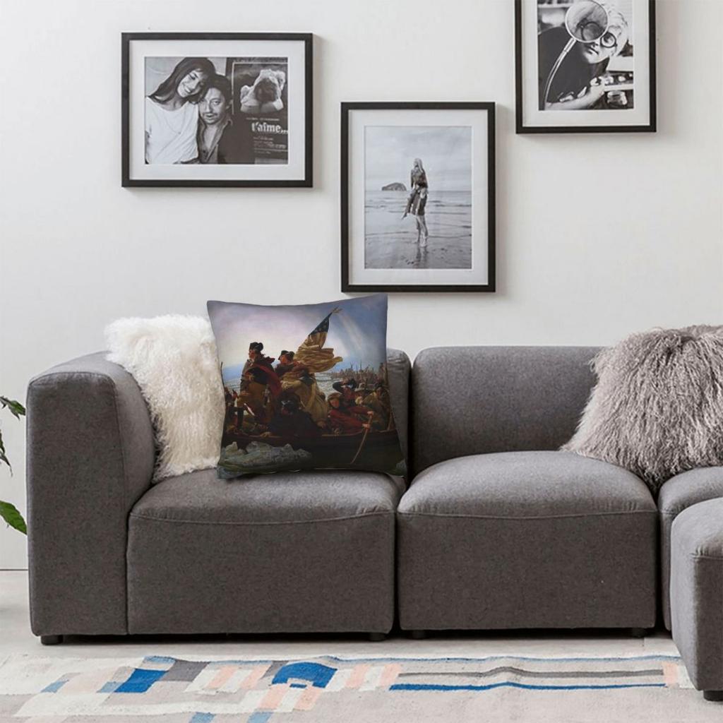 Washington Crossing The Delaware Square Pillowcase Polyester Linen Velvet Printed Zip Decor Pillow Case Sofa Seater Cushion Case